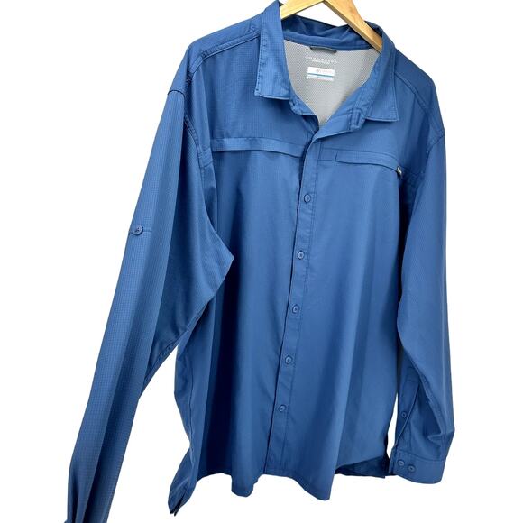 Columbia Fishing Hiking Shirt Mens XXL Blue Long Roll Tab Sleeve Vented Outdoor - Picture 3 of 10